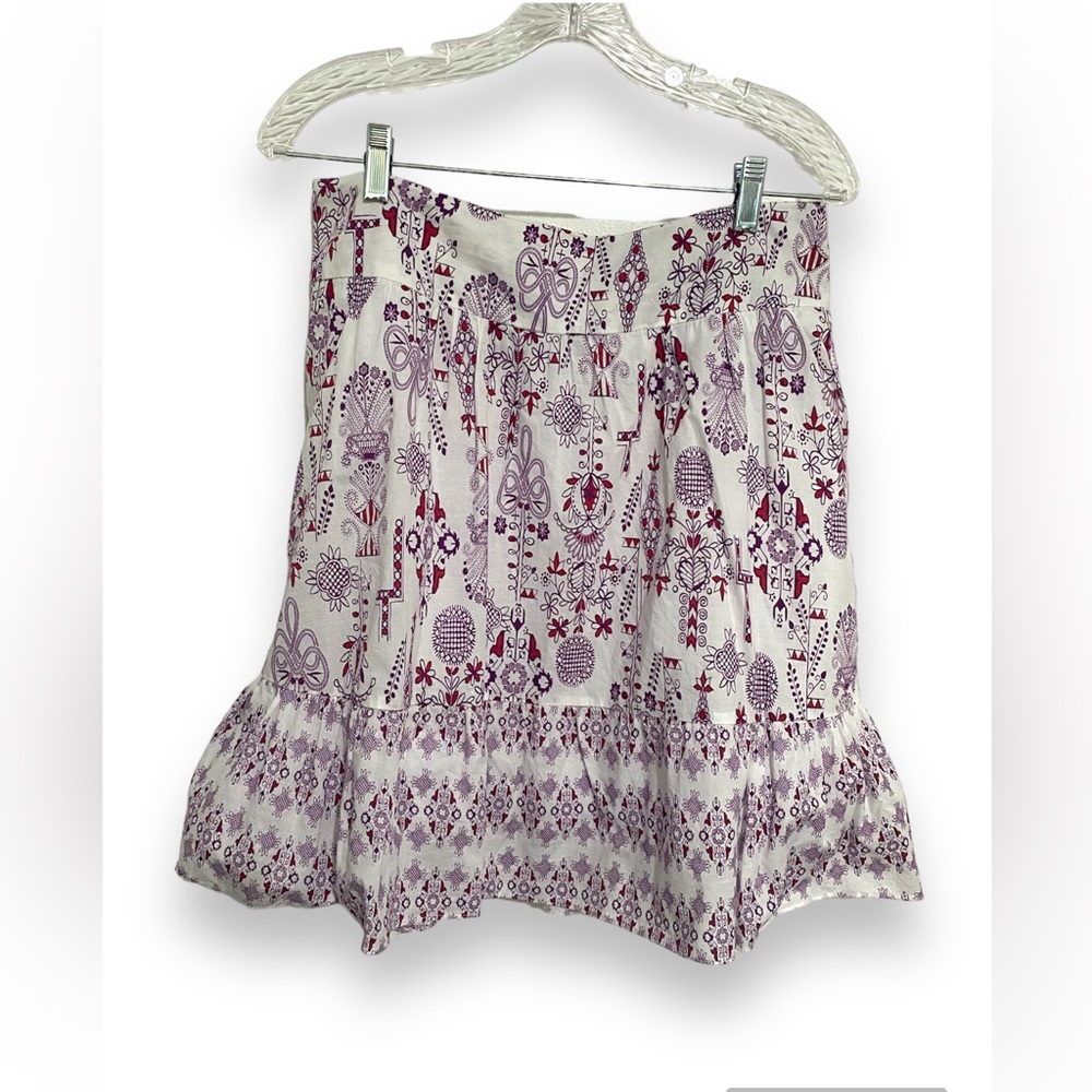 H&M Women Linen Mini Skirt 8 with Pockets and Lining White Purple Floral Pattern